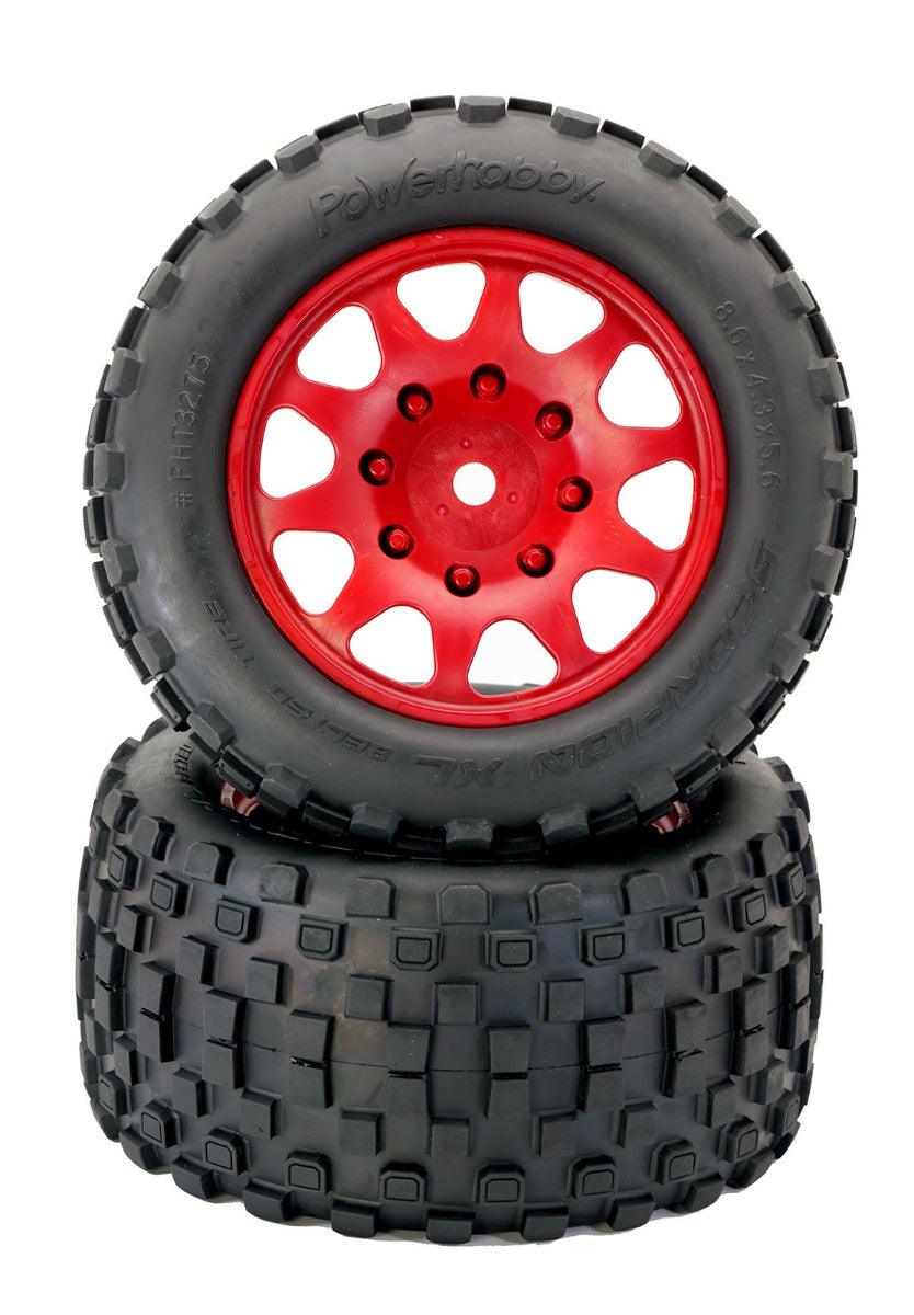 Powerhobby SCORPION XL Belted Tires / Viper Wheels (4) FOR Traxxas X-Maxx RED - PowerHobby