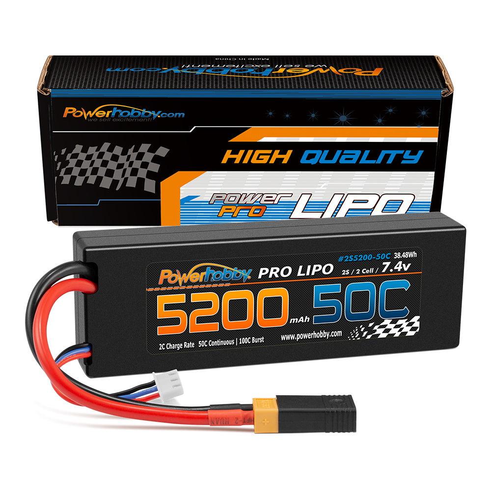 Powerhobby 2s 7.4v 5200mah 50c Lipo Battery w XT60 Plug + Adapter - PowerHobby