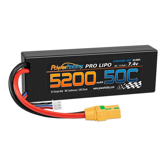 PowerHobby 2S 7.4V 5200mAh 50C Lipo Battery Pack w XT90 Connector Hard Case - PowerHobby