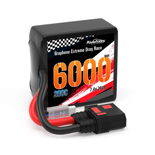 Powerhobby 2S 6000MAH 200C DRAG LIPO BATTERY PACK 2S4P w 8AWG Wire QS8 PLUG - PowerHobby