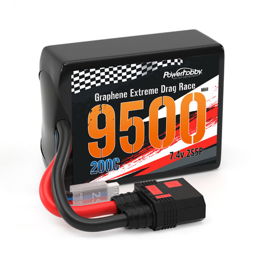 Powerhobby 2S 9500MAH 200C DRAG LIPO BATTERY PACK 2S5P w 8AWG Wire QS8 PLUG - PowerHobby