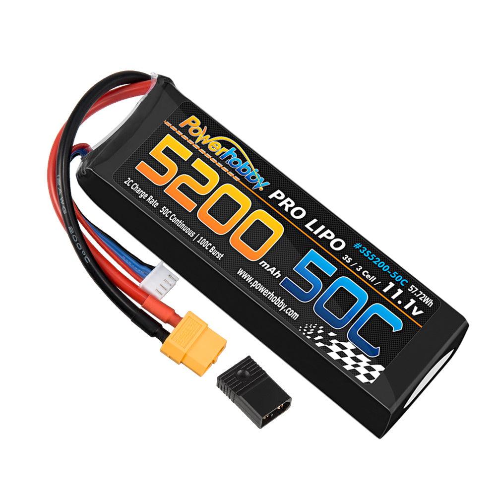 Powerhobby 3s 11.1v 5200mah 50c Lipo Battery w XT60 Plug + Adapter - PowerHobby