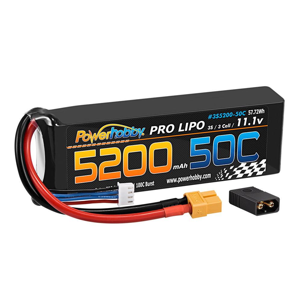 Powerhobby 3s 11.1v 5200mah 50c Lipo Battery w XT60 Plug + Adapter - PowerHobby