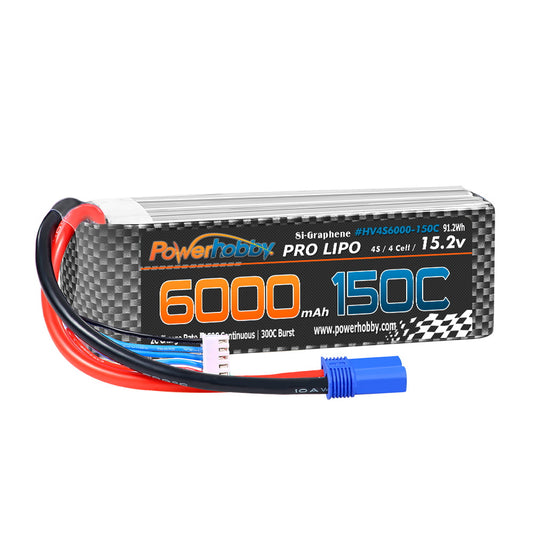 Powerhobby HV + GRAPHENE 4S 15.2V 6000mah 150C Lipo Battery W EC5 Plug 4-Cell - PowerHobby