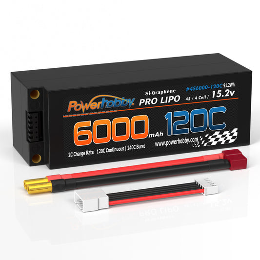 Powerhobby 15.2V 4S 6000MAH 120C Graphene + HV Lipo Battery 5mm Bullets Deans - PowerHobby