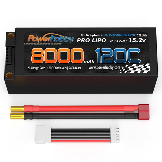 Powerhobby 15.2V 4S 8000MAH 120C Graphene + HV Lipo Battery 5mm Bullets Deans - PowerHobby