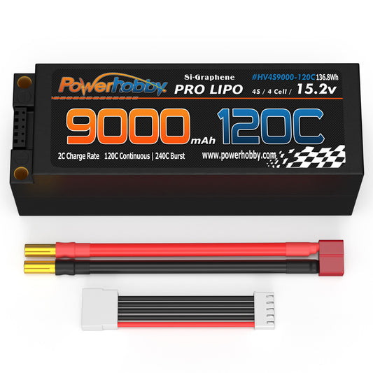 Powerhobby 15.2V 4S 9000MAH 120C Graphene + HV Lipo Battery 5mm Bullets Deans - PowerHobby