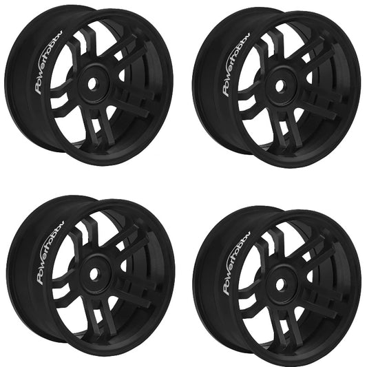 Powerhobby 1/10 On Road Aluminum Drifting Car Wheels / Rims (4) V1 Black - PowerHobby