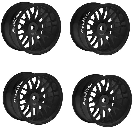 Powerhobby 1/10 On Road Aluminum Drifting Car Wheels / Rims (4) V2 Black - PowerHobby