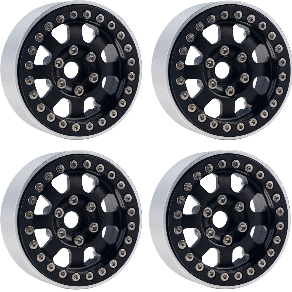 Powerhobby B1 Aluminum 1.9 Beadlock Wheels 9mm Hubs Black (4) 1/10 Rock Crawler - PowerHobby