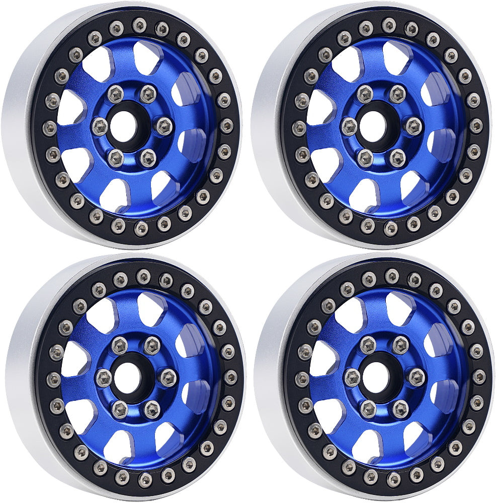 Powerhobby B1 Aluminum 1.9 Beadlock Wheels w 9mm Hubs Blue (4) 1/10 Rock Crawler - PowerHobby