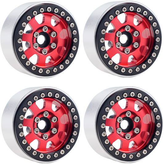 Powerhobby B1 Aluminum 1.9 Beadlock Wheels w 9mm Hubs Red (4) 1/10 Rock Crawler - PowerHobby