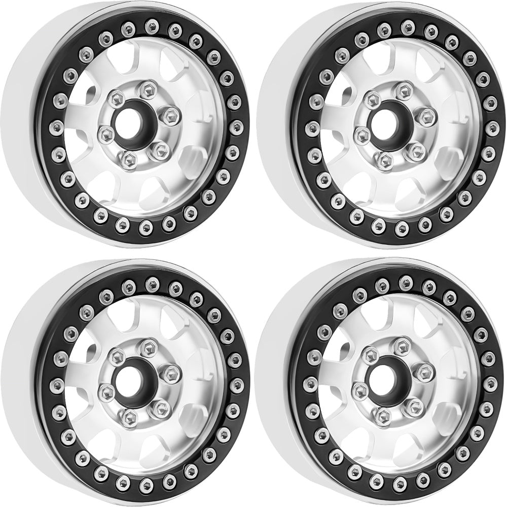 Powerhobby B1 Aluminum 1.9 Beadlock Wheels 9mm Hubs Silver (4) 1/10 Rock Crawler - PowerHobby