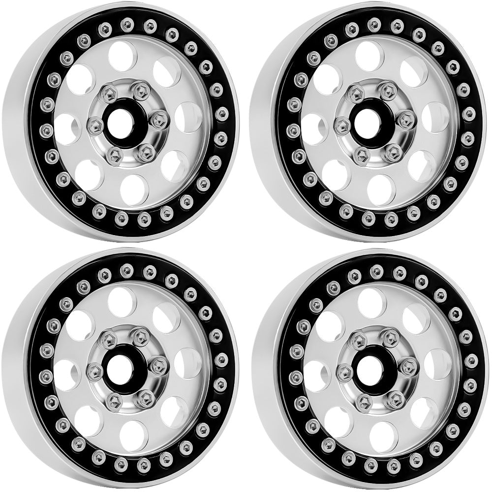 Powerhobby B2 Aluminum 1.9 Beadlock Wheels 9mm Hubs Silver (4) 1/10 Rock Crawler - PowerHobby