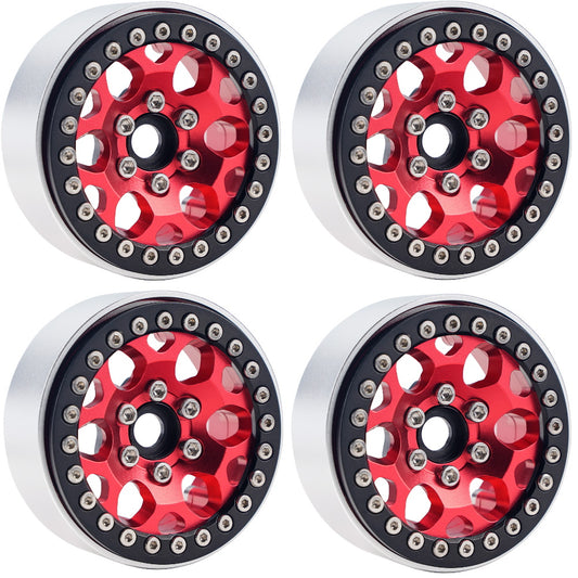 Powerhobby B3 Aluminum 1.9 Beadlock Wheels 9mm Hubs Red (4) 1/10 Rock Crawler - PowerHobby