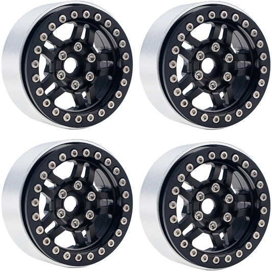 Powerhobby B4 Aluminum 1.9 Beadlock Wheels 9mm Hubs Black (4) 1/10 Rock Crawler - PowerHobby