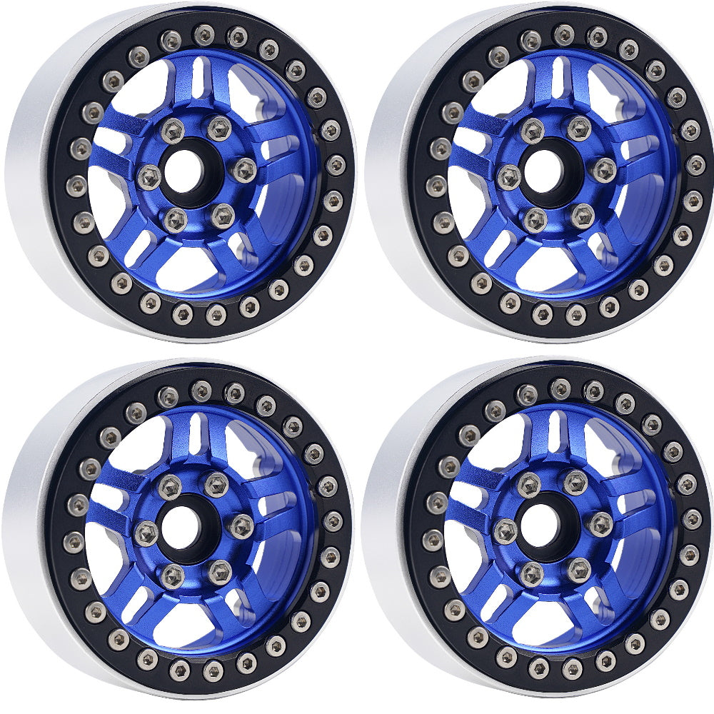 Powerhobby B4 Aluminum 1.9 Beadlock Wheels 9mm Hubs Blue (4) 1/10 Rock Crawler - PowerHobby