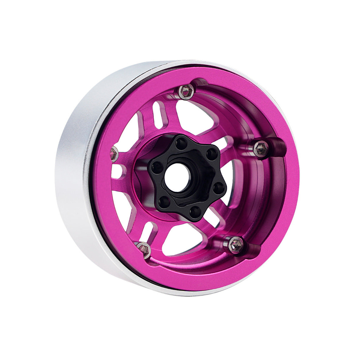 Powerhobby B4 Aluminum 1.9 Beadlock Wheels 9mm Hubs Pink (4) 1/10 Rock Crawler - PowerHobby