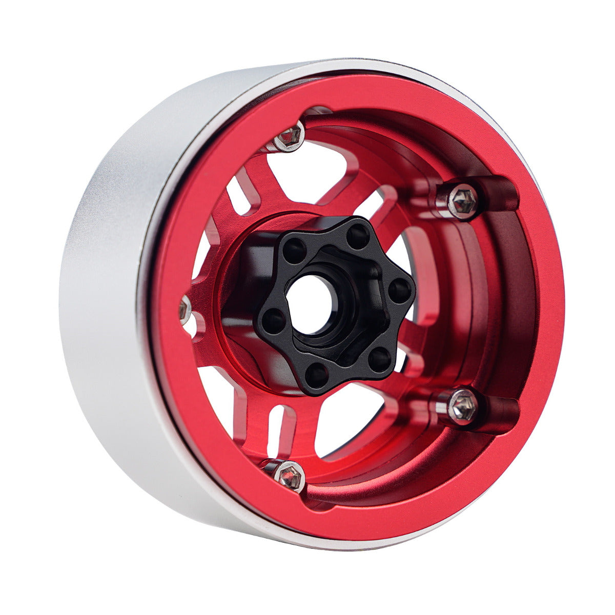 Powerhobby B4 Aluminum 1.9 Beadlock Wheels 9mm Hubs Red (4) 1/10 Rock Crawler - PowerHobby