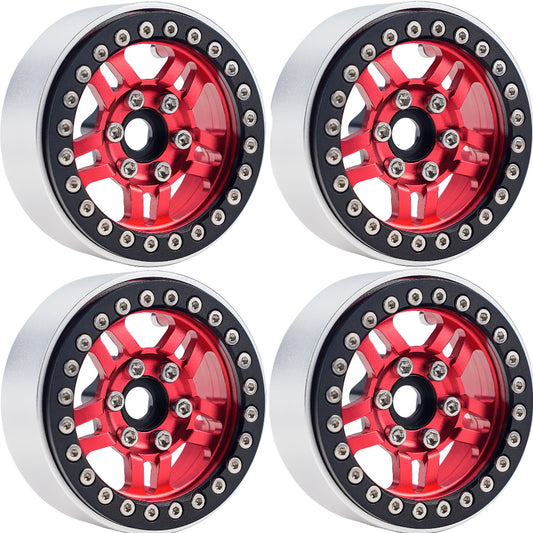 Powerhobby B4 Aluminum 1.9 Beadlock Wheels 9mm Hubs Red (4) 1/10 Rock Crawler - PowerHobby