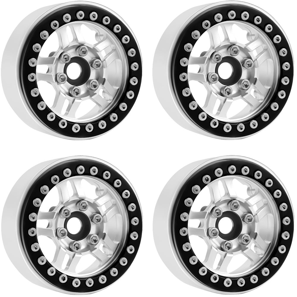 Powerhobby B4 Aluminum 1.9 Beadlock Wheels 9mm Hubs Silver (4) 1/10 Rock Crawler - PowerHobby