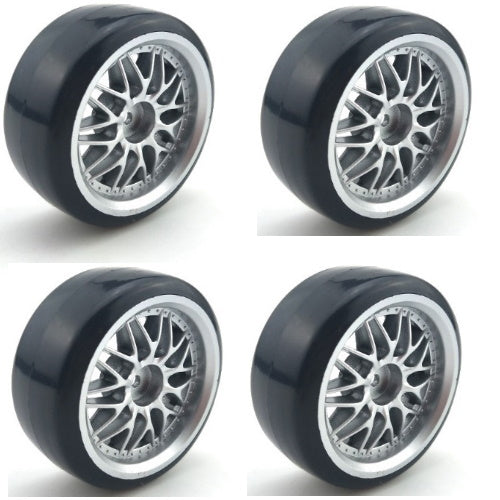 Powerhobby 1/10 Drift Car Mounted Tires / Wheels (4) Silver PY030 - PowerHobby