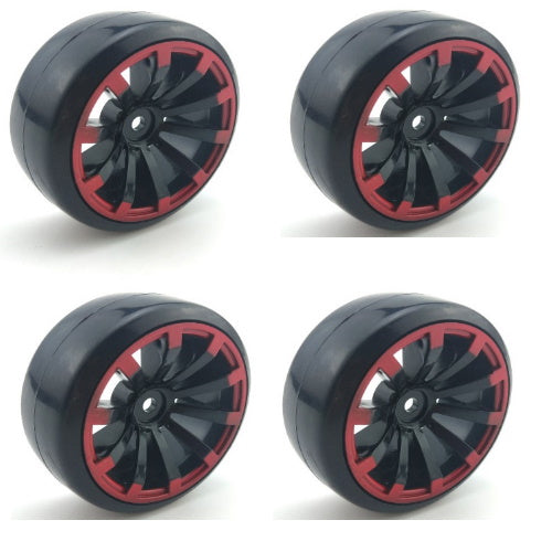 Powerhobby 1/10 Drift Car Mounted Tires / Wheels (4) Red PY038 - PowerHobby