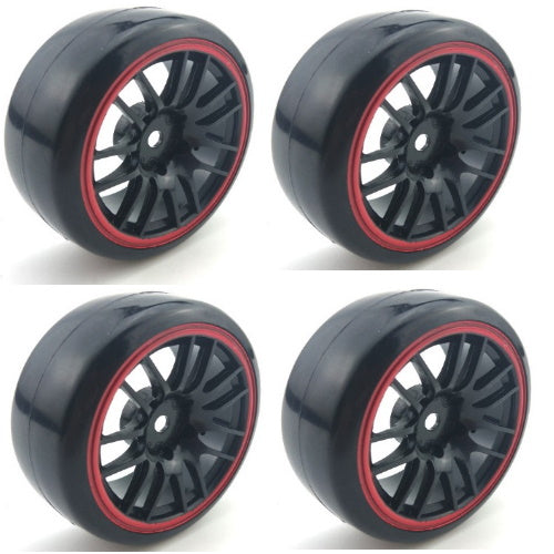 Powerhobby 1/10 Drift Car Mounted Tires / Wheels (4) Red PY040 - PowerHobby