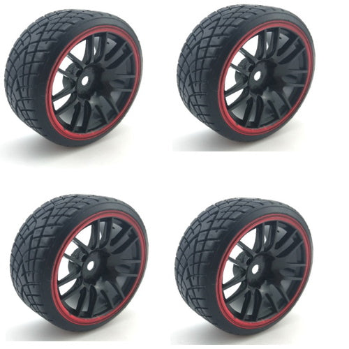 Powerhobby 1/10 Drift Car Mounted Tires / Wheels (4) Red PY081 - PowerHobby