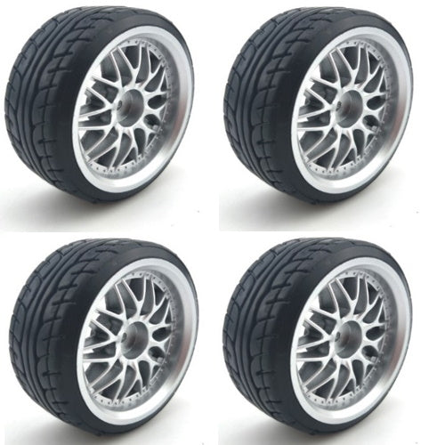 Powerhobby 1/10 Drift Car Mounted Tires / Wheels (4) Silver PY112 - PowerHobby