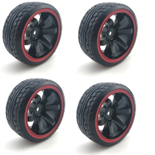 Powerhobby 1/10 Drift Car Mounted Tires / Wheels (4) Black / Red PY121 - PowerHobby