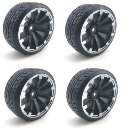 Powerhobby 1/10 Drift Car Mounted Tires / Wheels (4) Black / Silver PY123 - PowerHobby