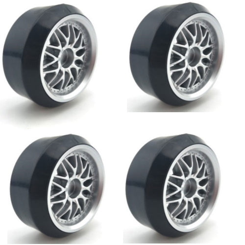 Powerhobby 1/10 Drift Car Slick Mounted Tires / Wheels (4) Silver PY153 - PowerHobby