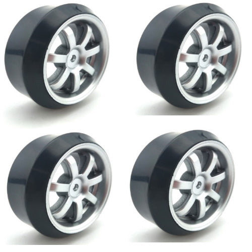 Powerhobby 1/10 Drift Car Slick Mounted Tires / Wheels (4) Silver PY154 - PowerHobby