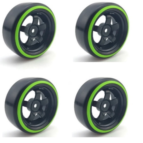 Powerhobby 1/10 Drift Car Slick Mounted Tires / Wheels (4) Green / Black PY165 - PowerHobby