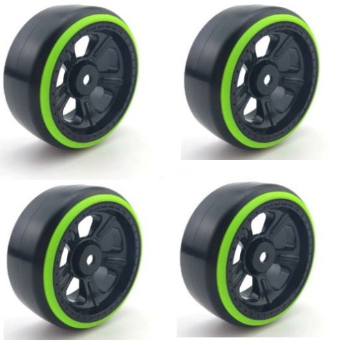 Powerhobby 1/10 Drift Car Slick Mounted Tires / Wheels (4) Green / Black PY169 - PowerHobby