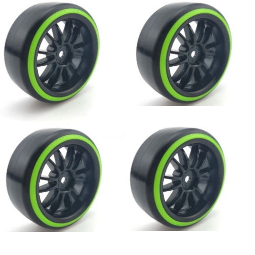 Powerhobby 1/10 Drift Car Slick Mounted Tires / Wheels (4) Green / Black PY178 - PowerHobby
