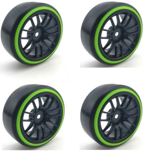 Powerhobby 1/10 Drift Car Slick Mounted Tires / Wheels (4) Green / Black PY179 - PowerHobby