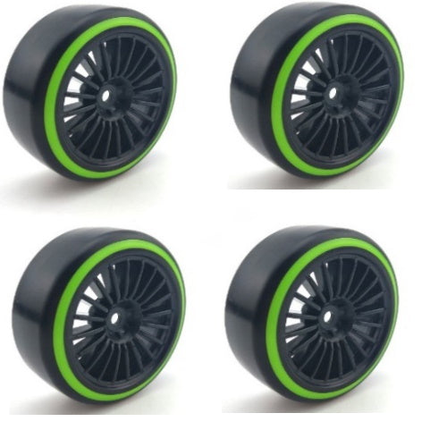 Powerhobby 1/10 Drift Car Slick Mounted Tires / Wheels (4) Green / Black PY180 - PowerHobby