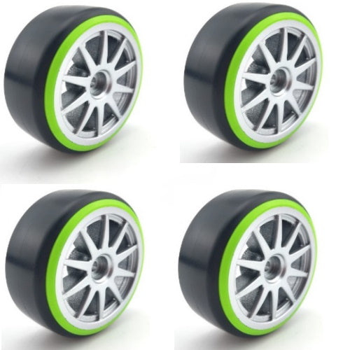 Powerhobby 1/10 Drift Car Slick Mounted Tires / Wheels (4) Green / Silver PY189 - PowerHobby