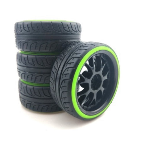 Powerhobby 1/10 Drift Car Mounted Tires / Wheels (4) Green / Black PY461 - PowerHobby