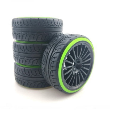 Powerhobby 1/10 Drift Car Mounted Tires / Wheels (4) Green / Black PY467 - PowerHobby