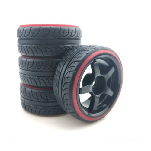 Powerhobby 1/10 Drift Car Mounted Tires / Wheels (4) Red / Black PY497 - PowerHobby