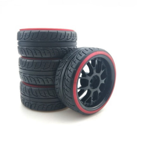 Powerhobby 1/10 Drift Car Mounted Tires / Wheels (4) Red / Black PY505 - PowerHobby