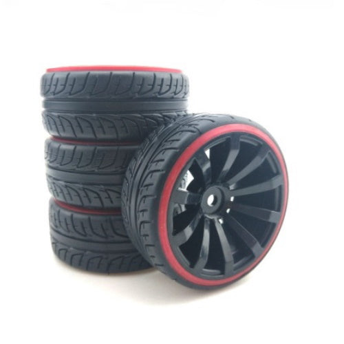 Powerhobby 1/10 Drift Car Mounted Tires / Wheels (4) Red / Black PY506 - PowerHobby