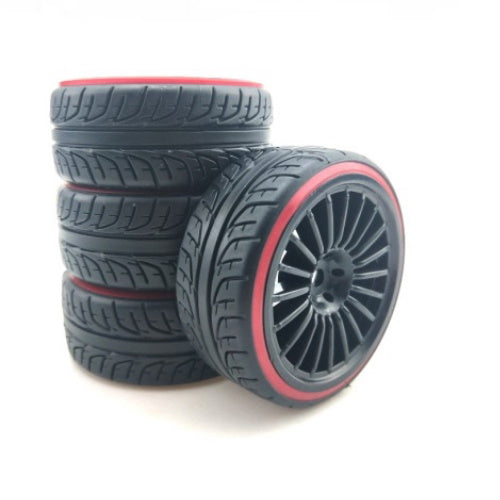 Powerhobby 1/10 Drift Car Mounted Tires / Wheels (4) Red / Black PY511 - PowerHobby