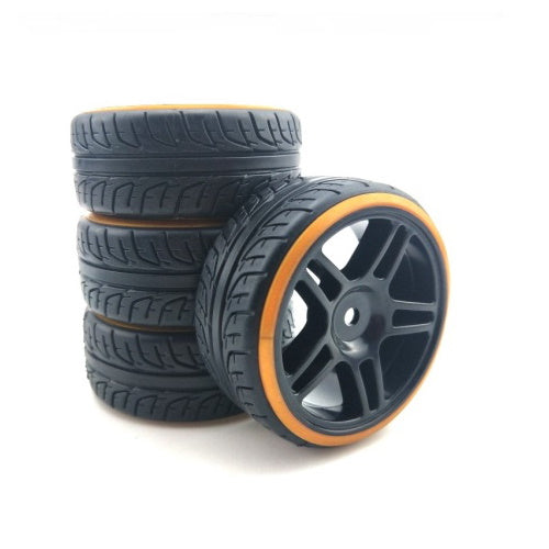 Powerhobby 1/10 Drift Car Mounted Tires / Wheels (4) Orange / Black PY520 - PowerHobby