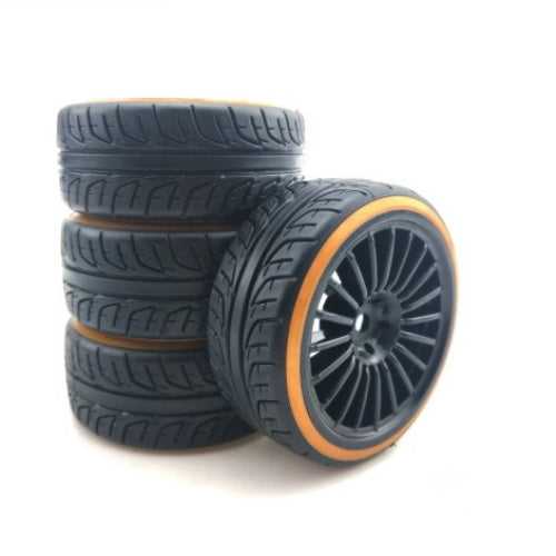 Powerhobby 1/10 Drift Car Mounted Tires / Wheels (4) Orange / Black PY533 - PowerHobby