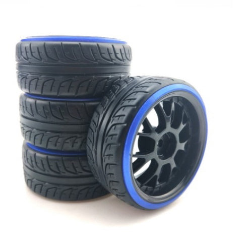 Powerhobby 1/10 Drift Car Mounted Tires / Wheels (4) Blue / Black PY563 - PowerHobby