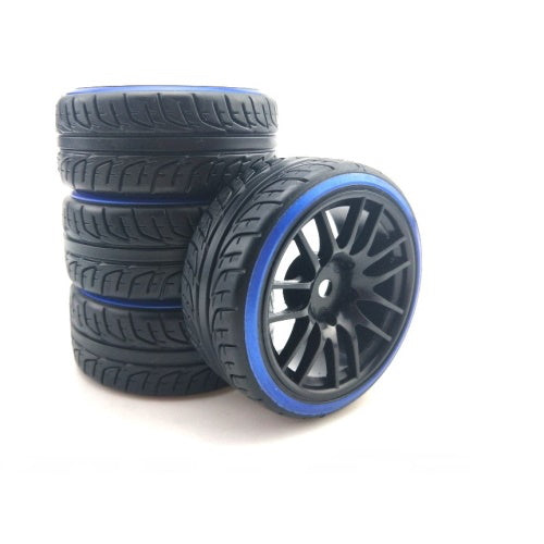 Powerhobby 1/10 Drift Car Mounted Tires / Wheels (4) Blue / Black PY568 - PowerHobby
